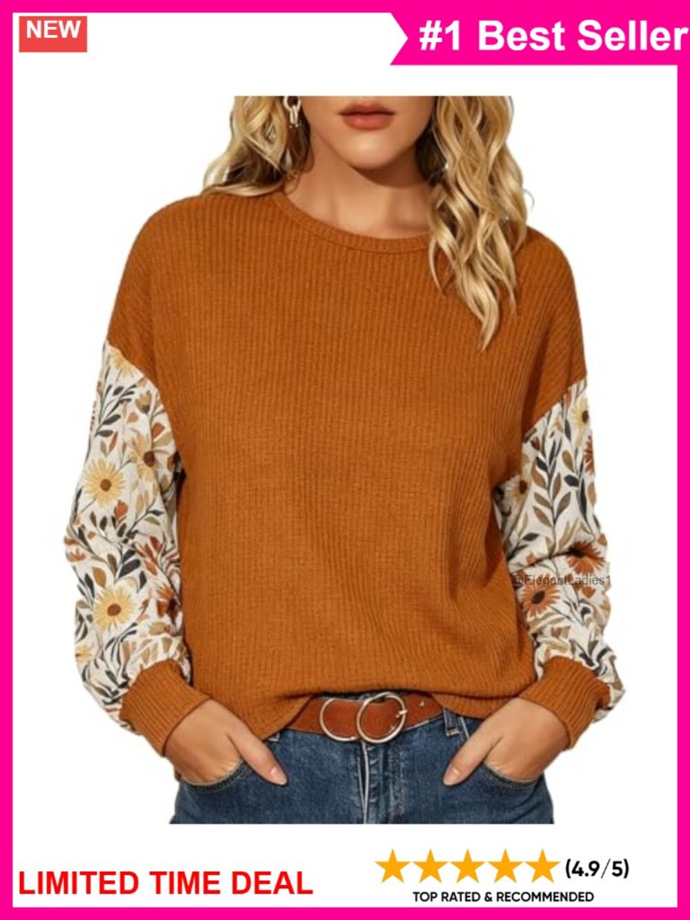 Floral Lantern Sleeve Long Sleeve Blouse Casual Autumn Pullover Top